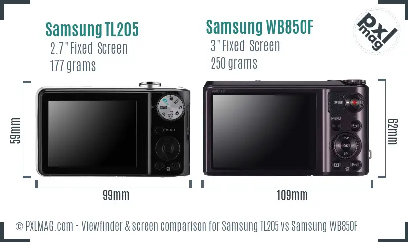 Samsung TL205 vs Samsung WB850F Screen and Viewfinder comparison