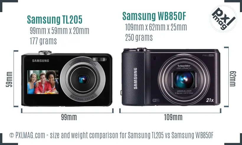 Samsung TL205 vs Samsung WB850F size comparison