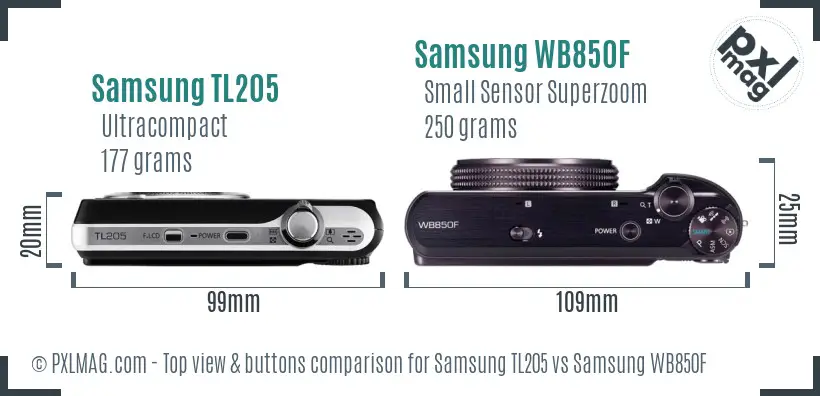 Samsung TL205 vs Samsung WB850F top view buttons comparison