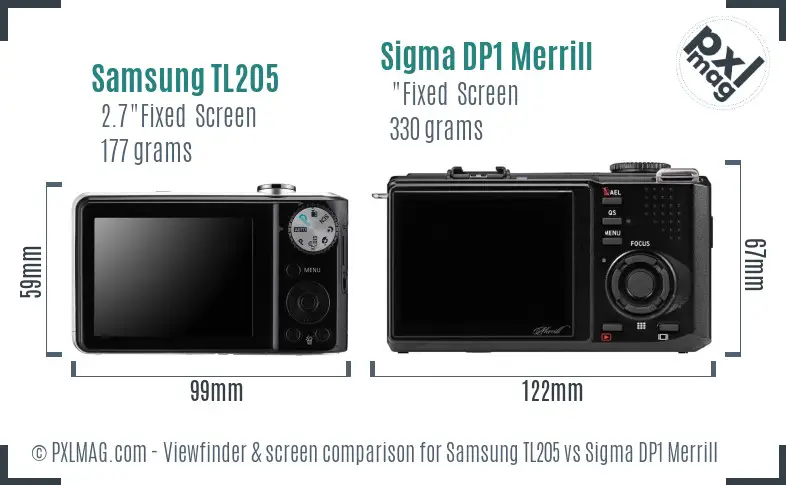 Samsung TL205 vs Sigma DP1 Merrill Screen and Viewfinder comparison