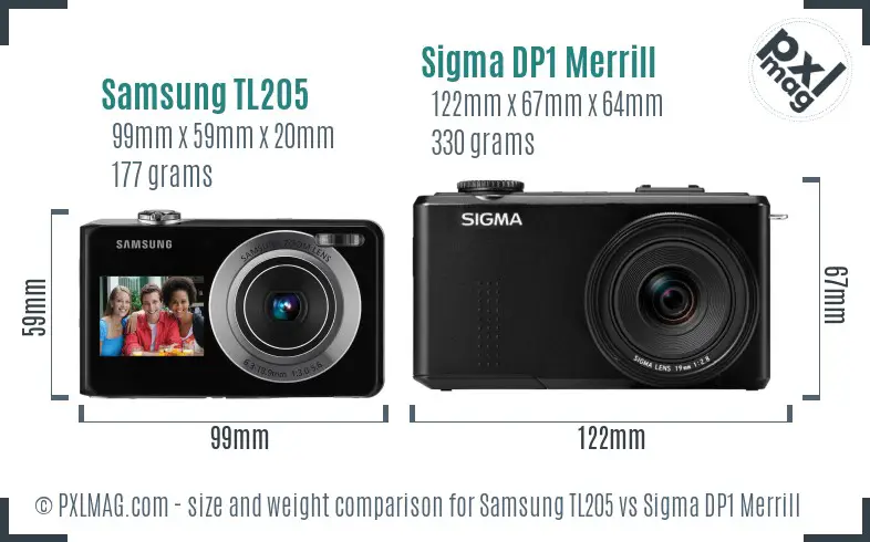 Samsung TL205 vs Sigma DP1 Merrill size comparison