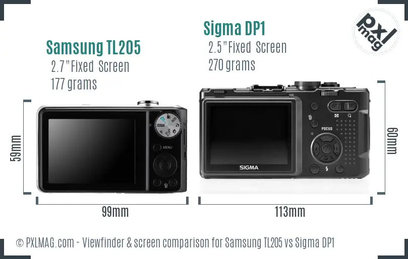 Samsung TL205 vs Sigma DP1 Screen and Viewfinder comparison