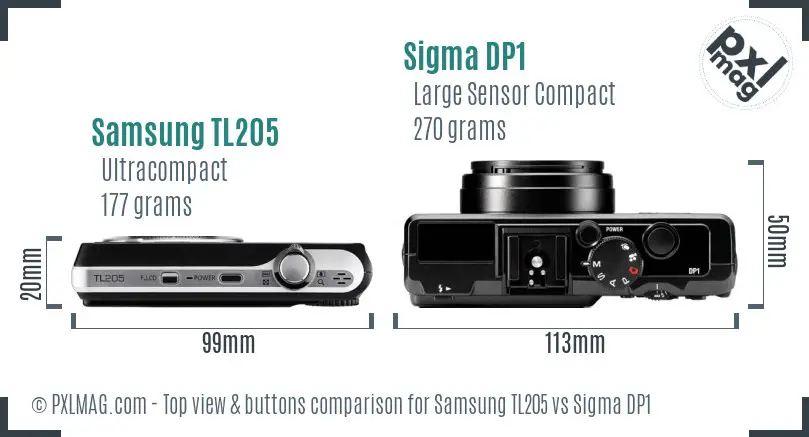 Samsung TL205 vs Sigma DP1 top view buttons comparison