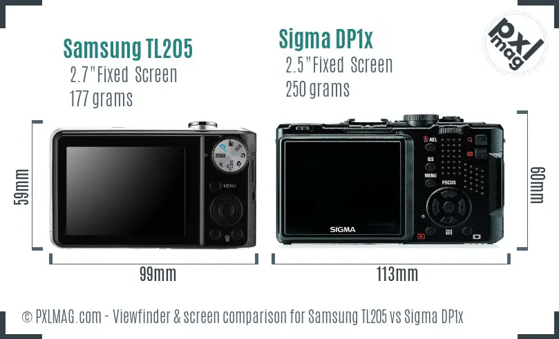 Samsung TL205 vs Sigma DP1x Screen and Viewfinder comparison