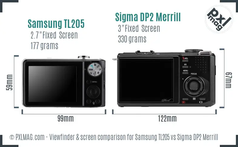 Samsung TL205 vs Sigma DP2 Merrill Screen and Viewfinder comparison