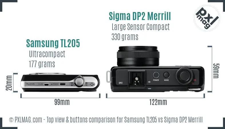 Samsung TL205 vs Sigma DP2 Merrill top view buttons comparison
