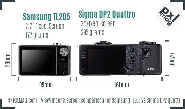 Samsung TL205 vs Sigma DP2 Quattro Screen and Viewfinder comparison