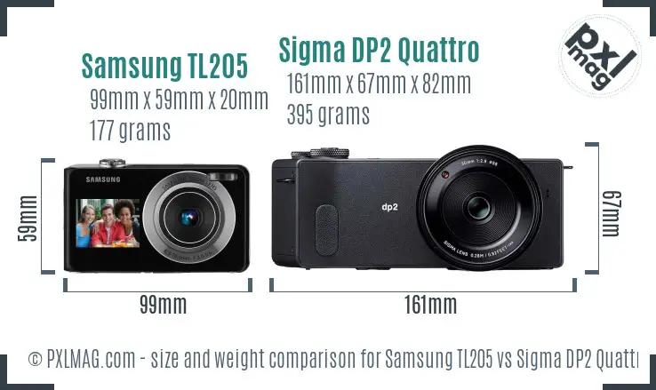 Samsung TL205 vs Sigma DP2 Quattro size comparison