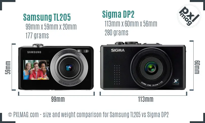 Samsung TL205 vs Sigma DP2 size comparison