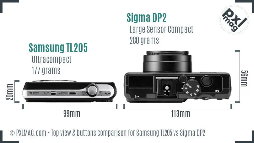 Samsung TL205 vs Sigma DP2 top view buttons comparison