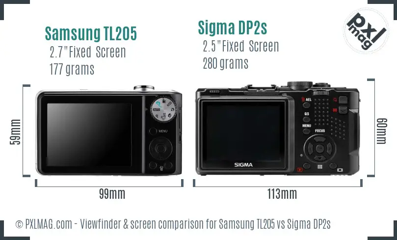 Samsung TL205 vs Sigma DP2s Screen and Viewfinder comparison
