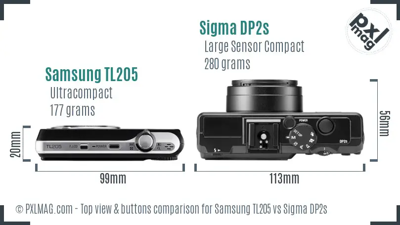 Samsung TL205 vs Sigma DP2s top view buttons comparison