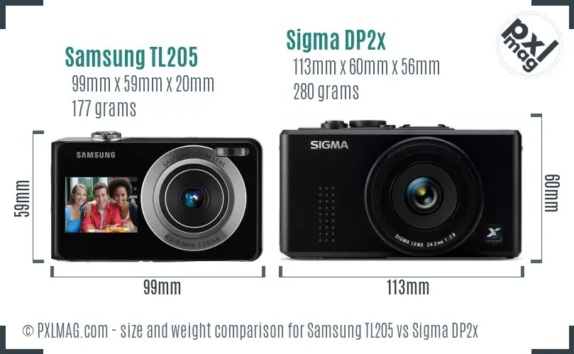 Samsung TL205 vs Sigma DP2x size comparison