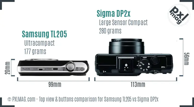 Samsung TL205 vs Sigma DP2x top view buttons comparison