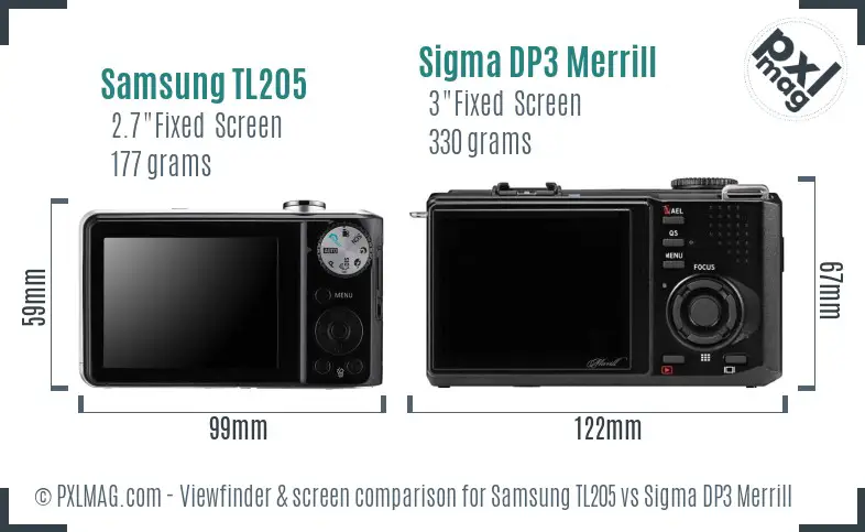 Samsung TL205 vs Sigma DP3 Merrill Screen and Viewfinder comparison