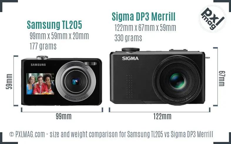 Samsung TL205 vs Sigma DP3 Merrill size comparison