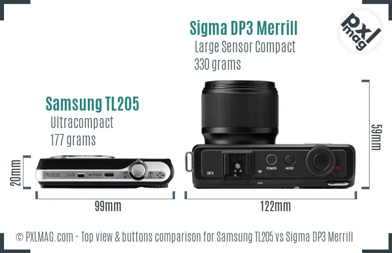 Samsung TL205 vs Sigma DP3 Merrill top view buttons comparison