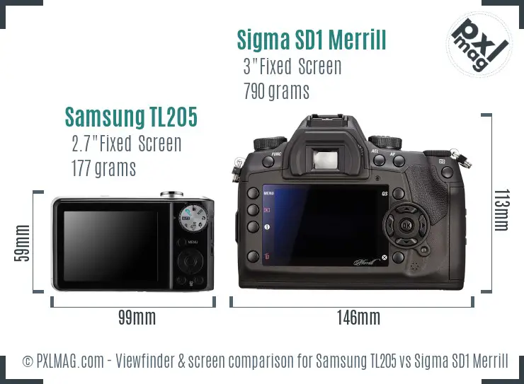 Samsung TL205 vs Sigma SD1 Merrill Screen and Viewfinder comparison