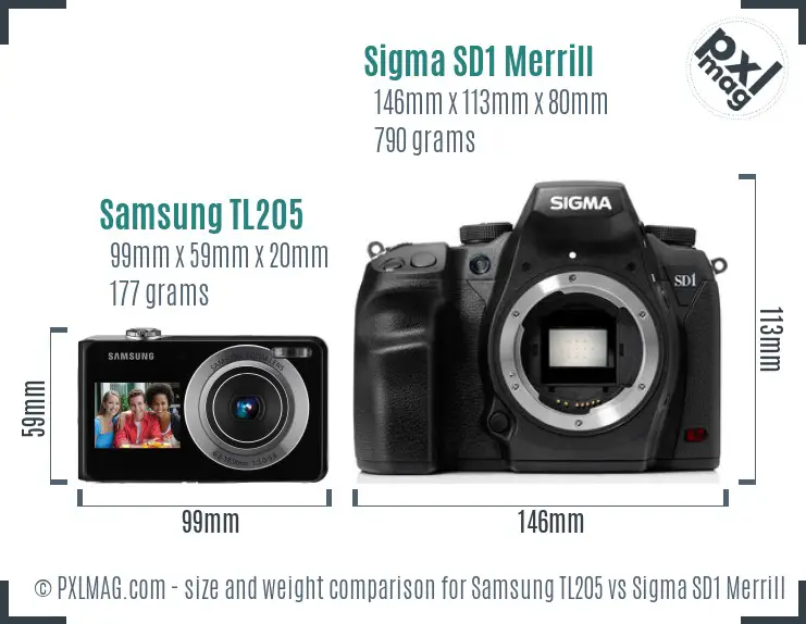 Samsung TL205 vs Sigma SD1 Merrill size comparison