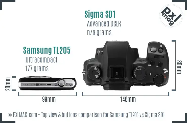 Samsung TL205 vs Sigma SD1 top view buttons comparison