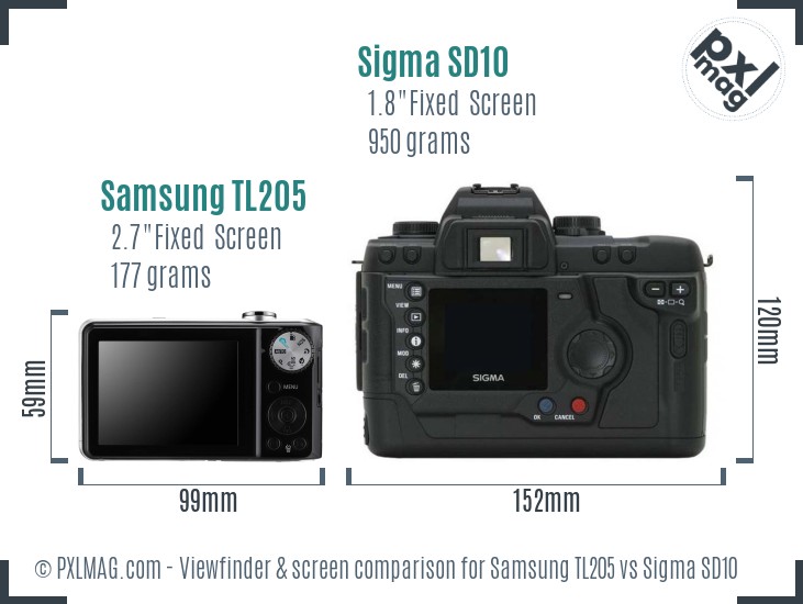 Samsung TL205 vs Sigma SD10 Screen and Viewfinder comparison