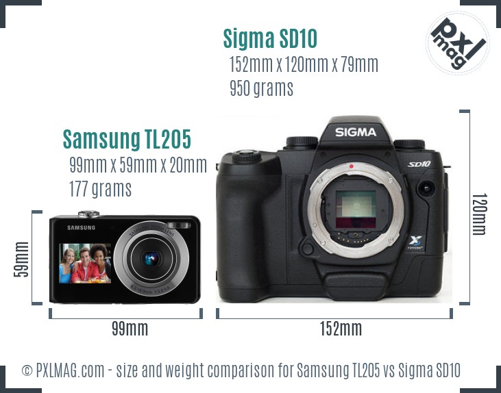 Samsung TL205 vs Sigma SD10 size comparison