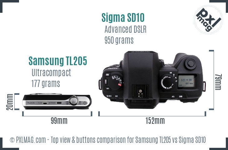 Samsung TL205 vs Sigma SD10 top view buttons comparison