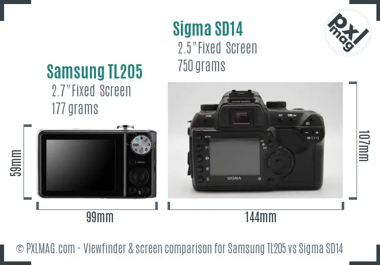 Samsung TL205 vs Sigma SD14 Screen and Viewfinder comparison