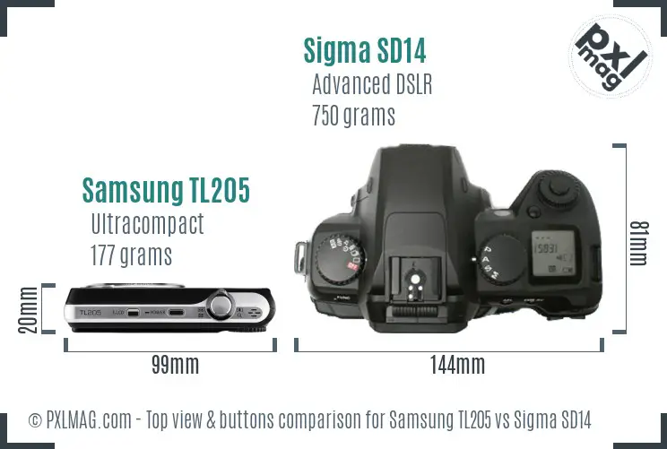 Samsung TL205 vs Sigma SD14 top view buttons comparison