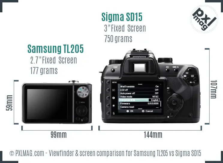 Samsung TL205 vs Sigma SD15 Screen and Viewfinder comparison