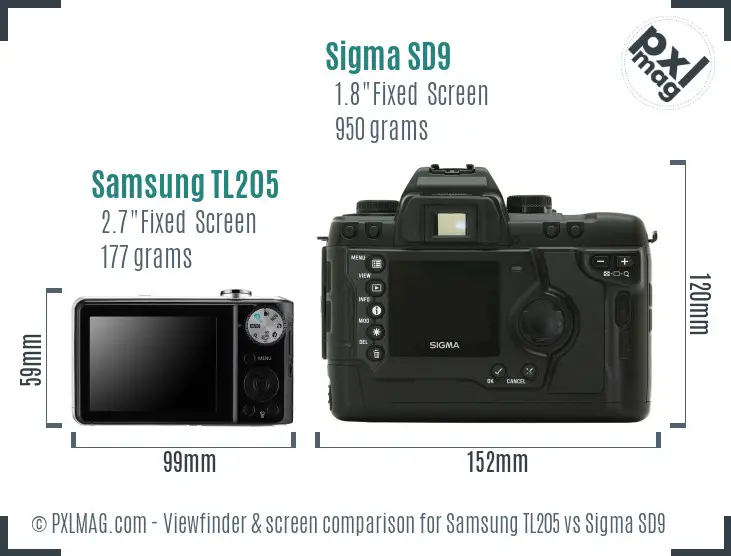 Samsung TL205 vs Sigma SD9 Screen and Viewfinder comparison