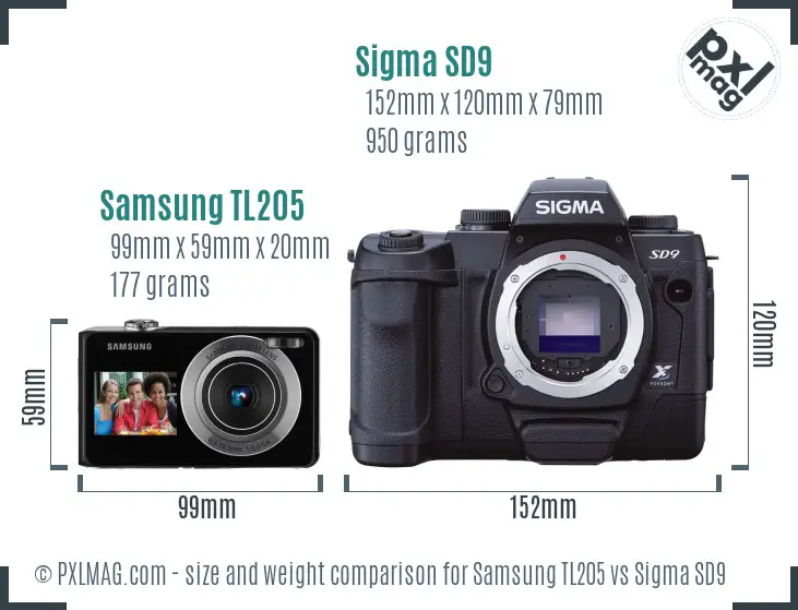 Samsung TL205 vs Sigma SD9 size comparison