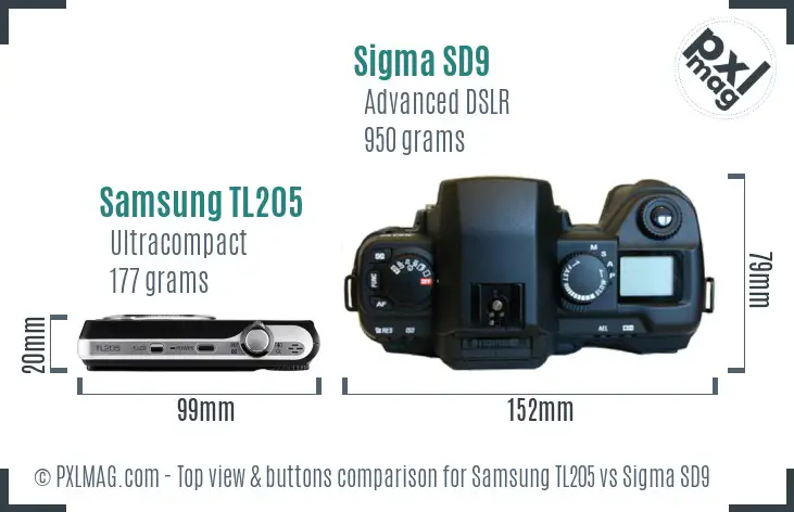 Samsung TL205 vs Sigma SD9 top view buttons comparison