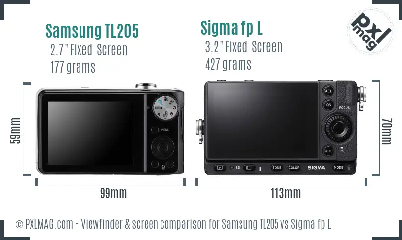 Samsung TL205 vs Sigma fp L Screen and Viewfinder comparison