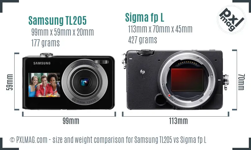 Samsung TL205 vs Sigma fp L size comparison