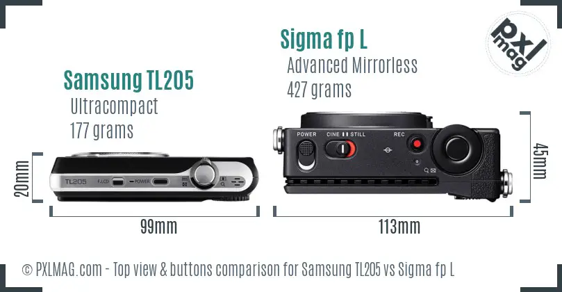 Samsung TL205 vs Sigma fp L top view buttons comparison