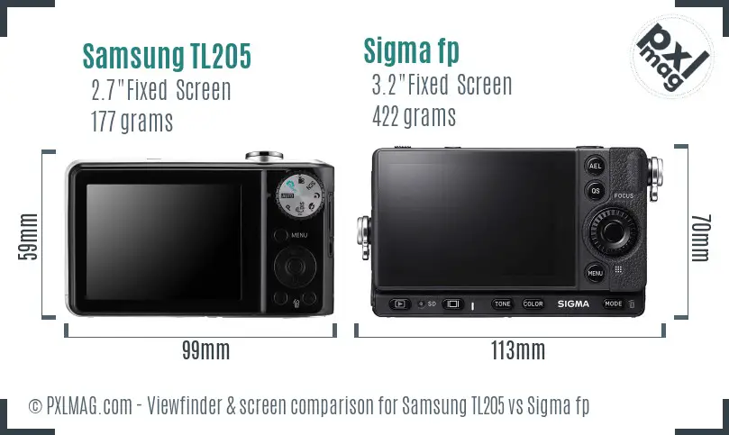 Samsung TL205 vs Sigma fp Screen and Viewfinder comparison