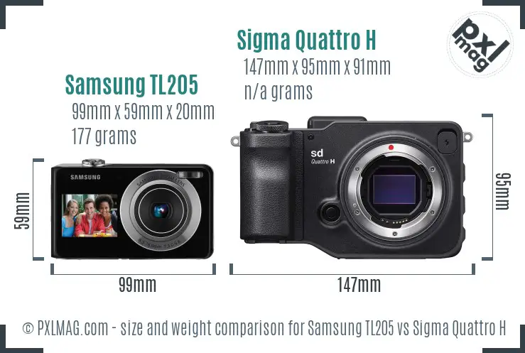 Samsung TL205 vs Sigma Quattro H size comparison