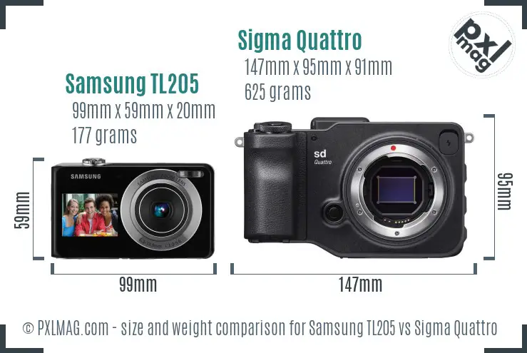 Samsung TL205 vs Sigma Quattro size comparison