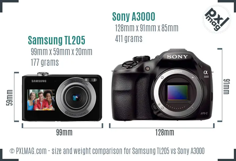 Samsung TL205 vs Sony A3000 size comparison