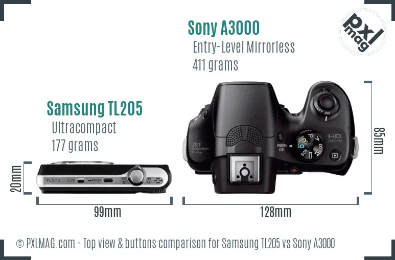 Samsung TL205 vs Sony A3000 top view buttons comparison