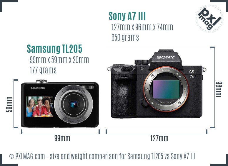 Samsung TL205 vs Sony A7 III size comparison