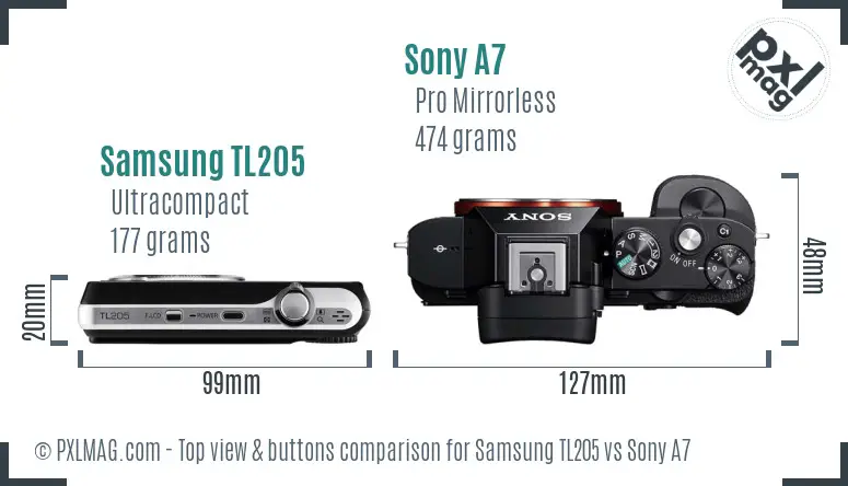 Samsung TL205 vs Sony A7 top view buttons comparison