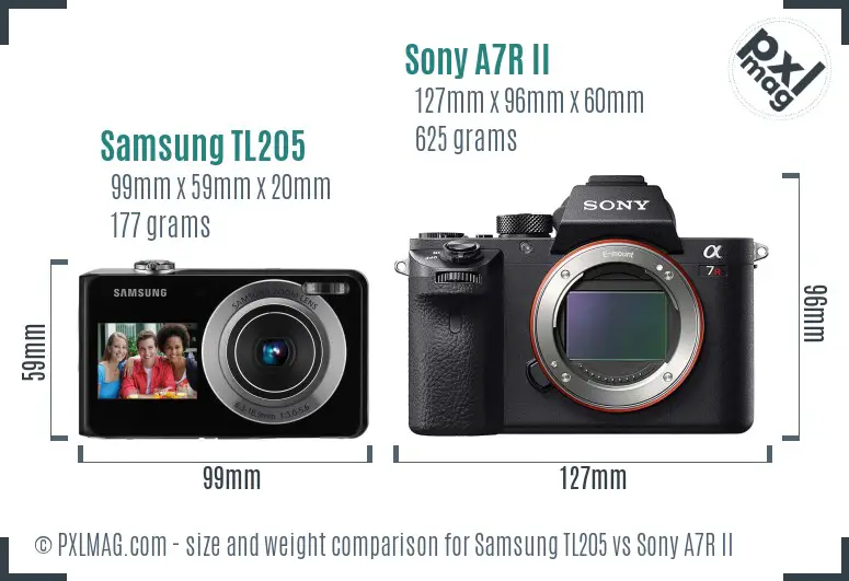 Samsung TL205 vs Sony A7R II size comparison