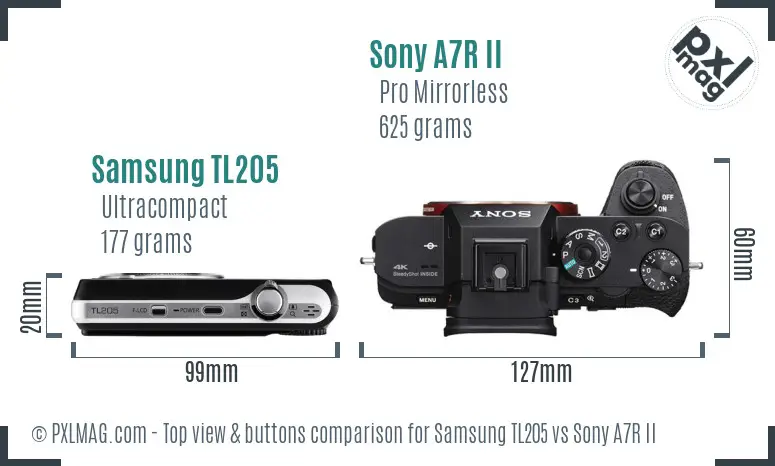 Samsung TL205 vs Sony A7R II top view buttons comparison