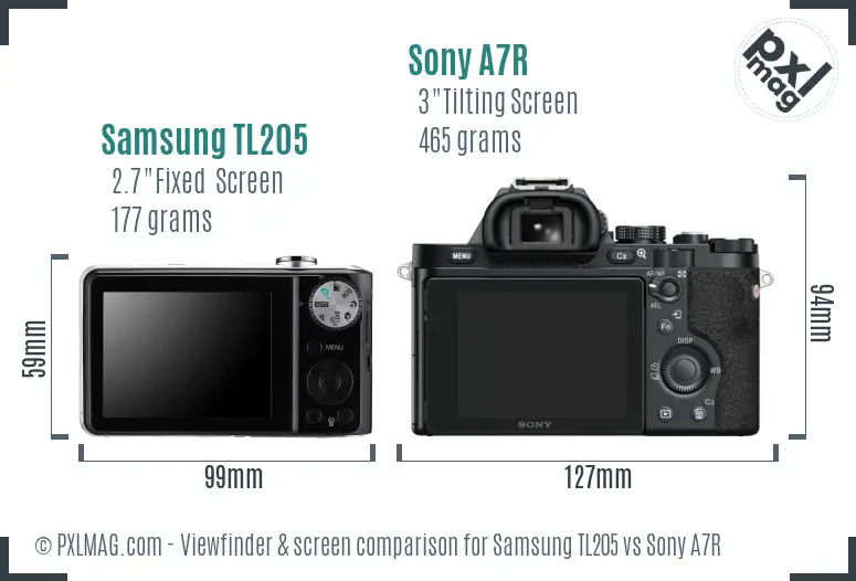 Samsung TL205 vs Sony A7R Screen and Viewfinder comparison