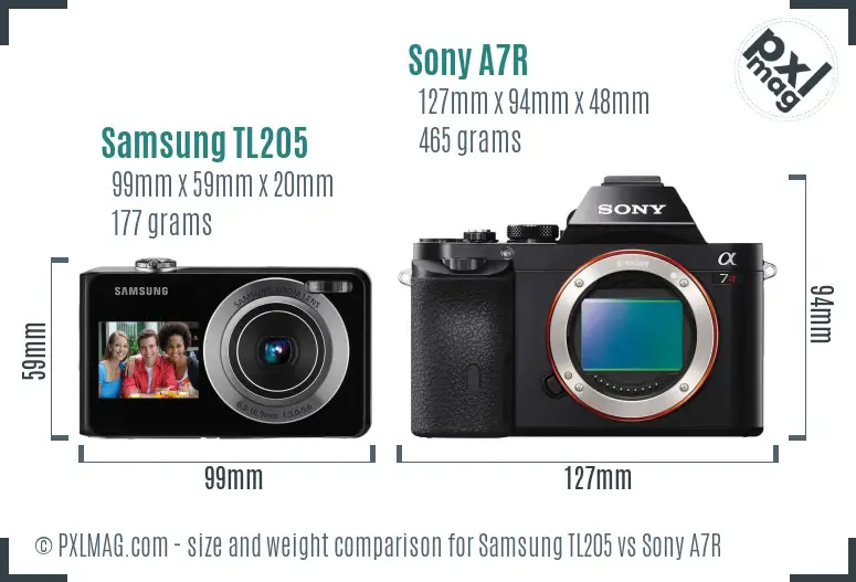 Samsung TL205 vs Sony A7R size comparison