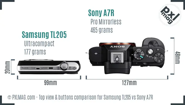 Samsung TL205 vs Sony A7R top view buttons comparison