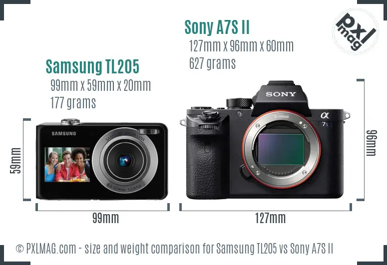Samsung TL205 vs Sony A7S II size comparison