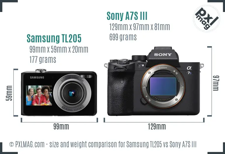 Samsung TL205 vs Sony A7S III size comparison